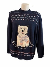 NWT Alfred Dunner  Woman’s Terrier Dog Mock Neck Blue Knit Sweater XL