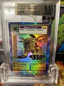 saberleomon holographic card 1999 Digimon ST-34 1st Edition Holo [When Digivolving] This Digimon gets +5000 DP for the turn.[ On Deletion] Gain 2 memory. Digimon SaberLeomon 1st Edition Holo/Foil