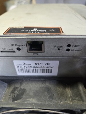 Antminer S17+ 76T ASIC SHA-256 Bitcoin Miner with one bad hashboard. 