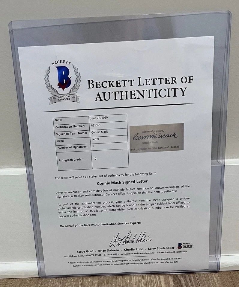 Carta autógrafa de Connie Mack a Hal Newhouser con Beckett LOA completo Foto 2 de 2