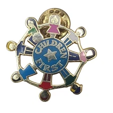 Children First Pinback Button Education People Logo Metal Enamel