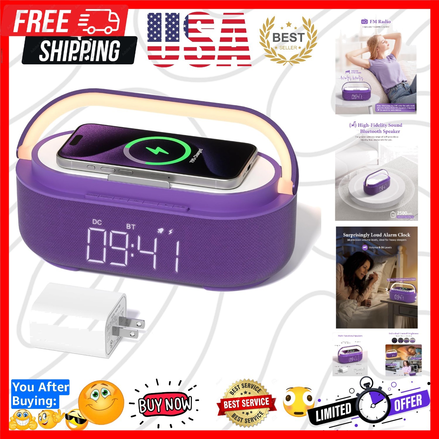With Wireless Charger, Fm Radio, Adjustable Led...
