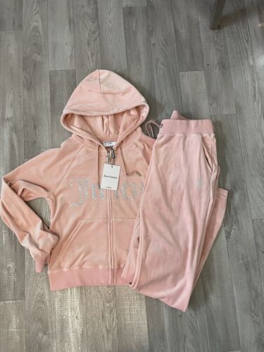 Juicy Couture pink velour tracksuit zip up hoodie and diamante track pants  M - Picture 1 of 5