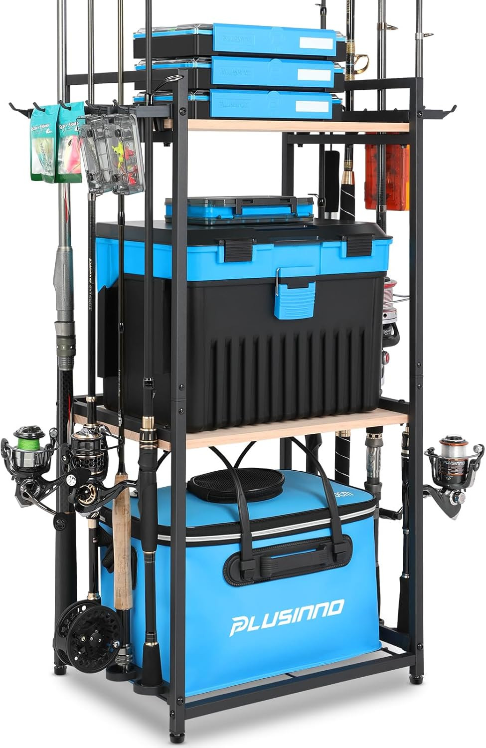 3 Tier Fishing Rod Holder - Organize Up to 8 Rods & Tackle Gear Storage