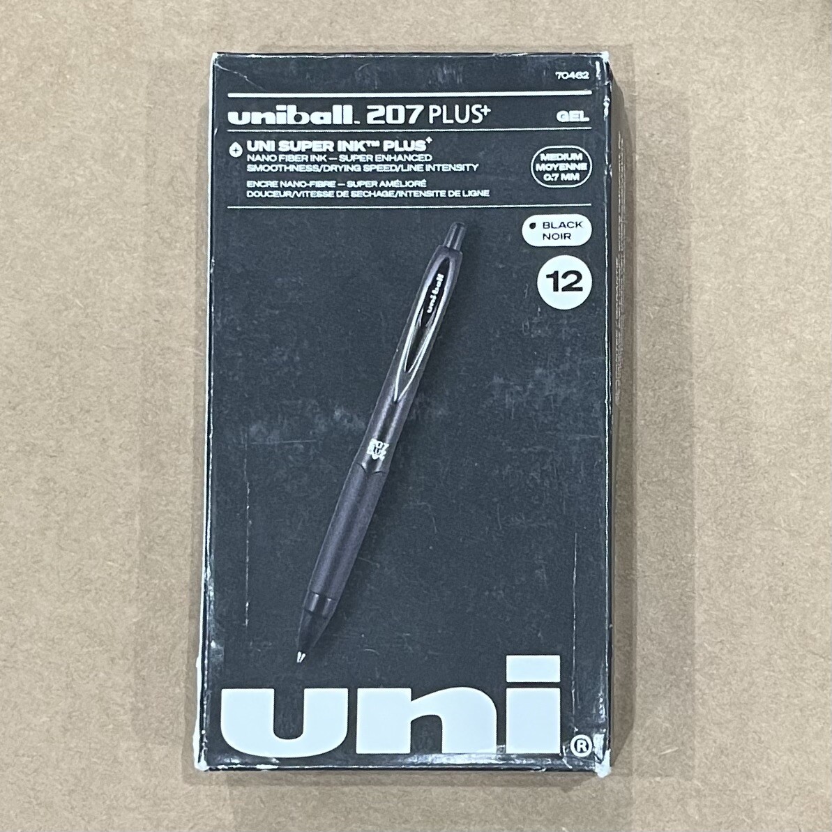 uniball 207 Plus+ Retractable Gel Pens, Medium Point, 0.7mm, Black Ink, 12/Pack