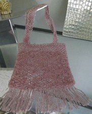 DUSTY PINK BEAD WOVEN FRINGED BAG, EVENING, GLASS BEADS, BEAD WEAVING BRAND NEW