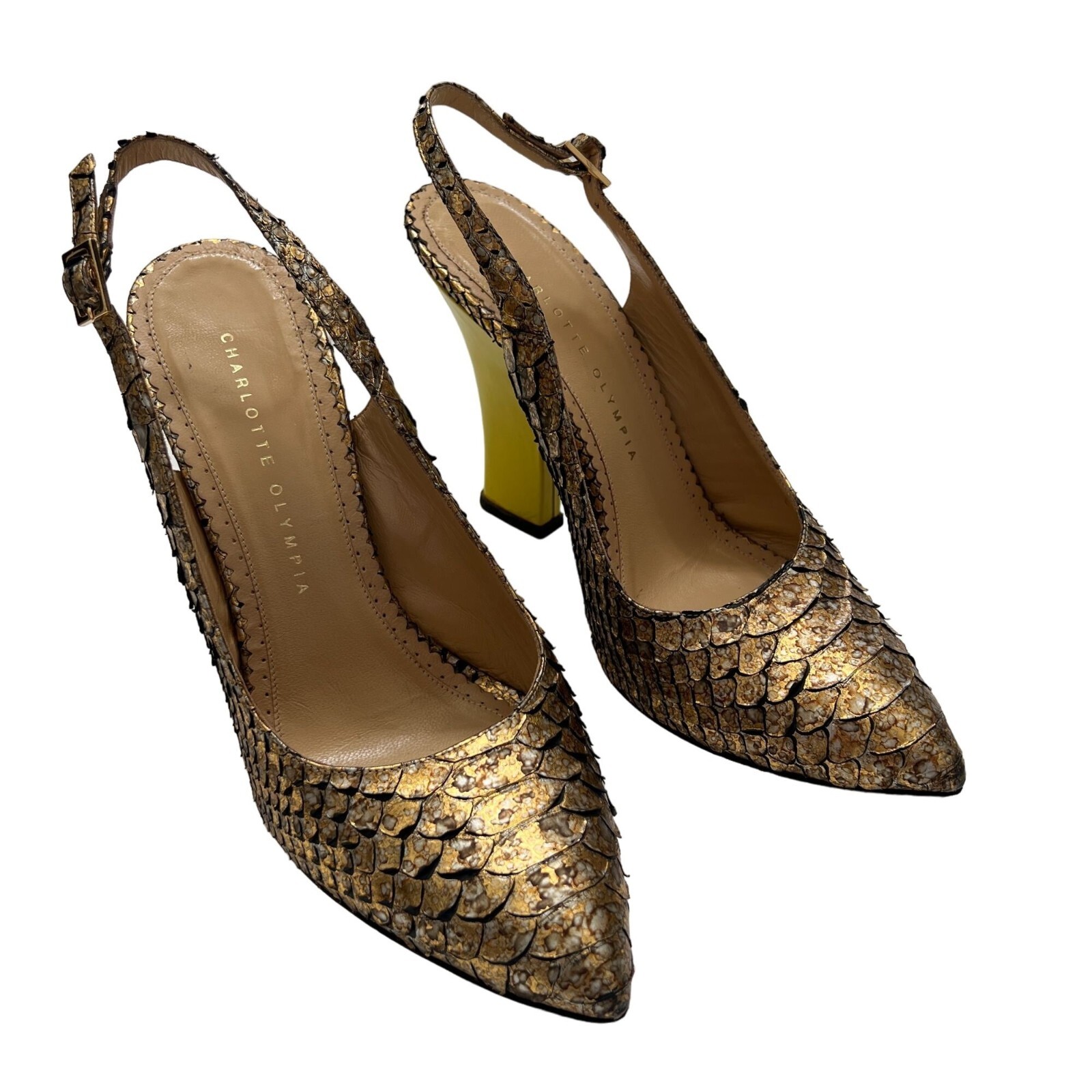 Charlotte Olympia Bronze Python Slingback Neon He… - image 2