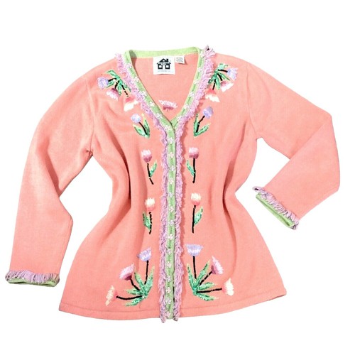 ST.JOHN Women's Knit Pink With Sequins Studs Rhinestone Zip Jacket