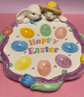 Easter Bunny Deviled Egg Plate Rabbit HOPPY EASTER Dish Pastel Tray Figi 10.5 