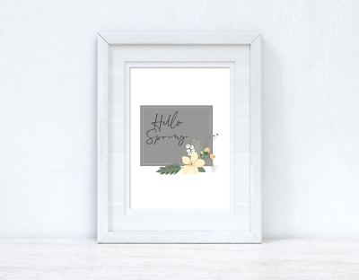 Hello Spring Floral Grau Frühling Saisonale Wand Wohndeko Druck
