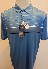 New Men's XL Callaway Opti-Dri Performance Vallarta Blue Striped Golf Polo Shirt