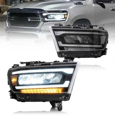 Clear LED Reflector Headlights For 2019-24 Dodge RAM 1500 w/Sequential Indicator