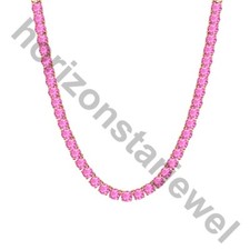 15.24 Ct Lab Created Pink Sapphire 14K Rose Gold Plated Tennis 3 MM Necklace 18"