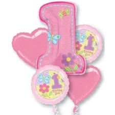 Hugs & Stitches Girl 1st Birthday Party Decoration Foil Mylar Balloon Bouquet