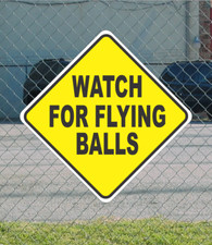 Yellow Watch for Flying Balls Metal Sign for Street HWY Road Parking Lot 12"x12"