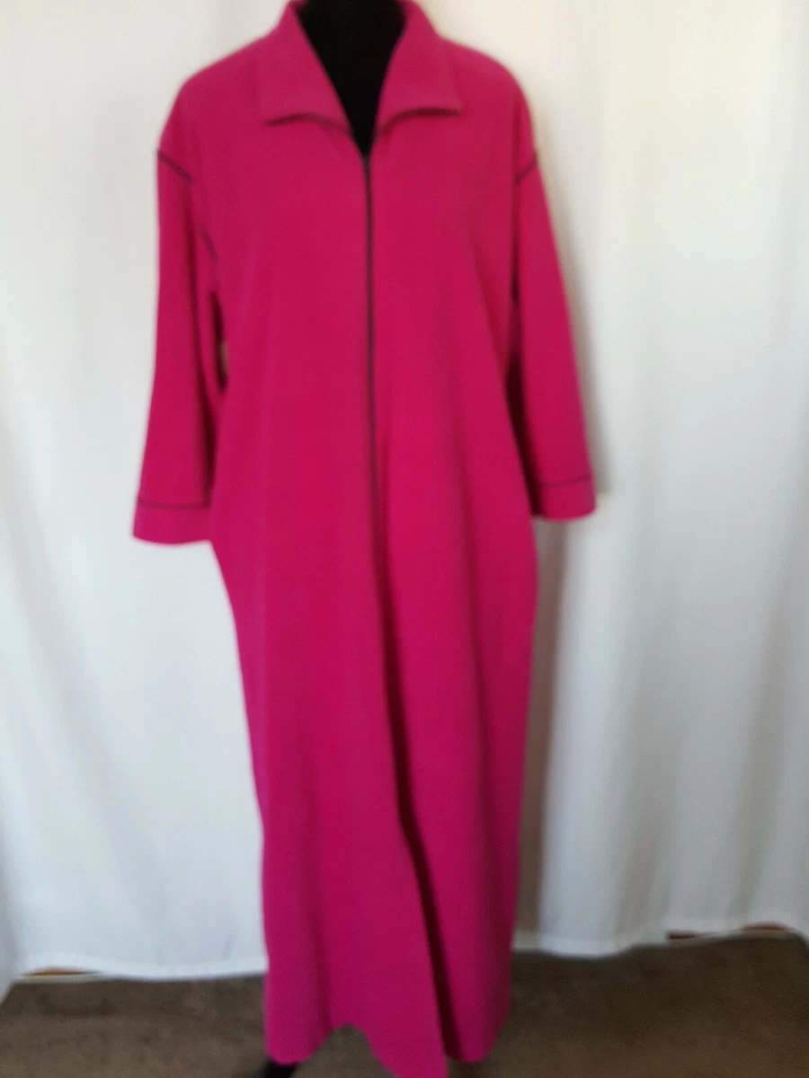Vanity Fair Women s Robe Long Housecoat Fuchsia Black Long Sleeve Zipped Sz M