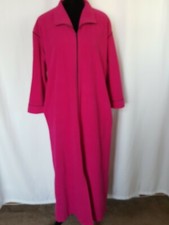Vanity Fair Women's Robe Long Housecoat Fuchsia Black Long Sleeve Zipped Sz M