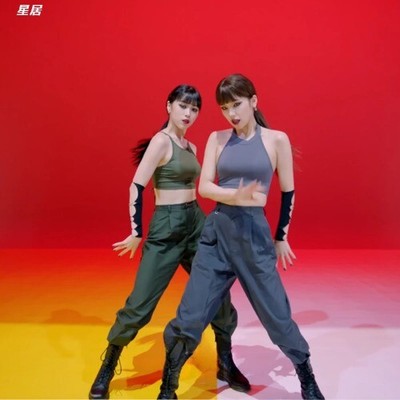 Kpop Group Sexy Jazz Dance Slim Vest Crop Tops Concert Outfits Loose Cargo Pants