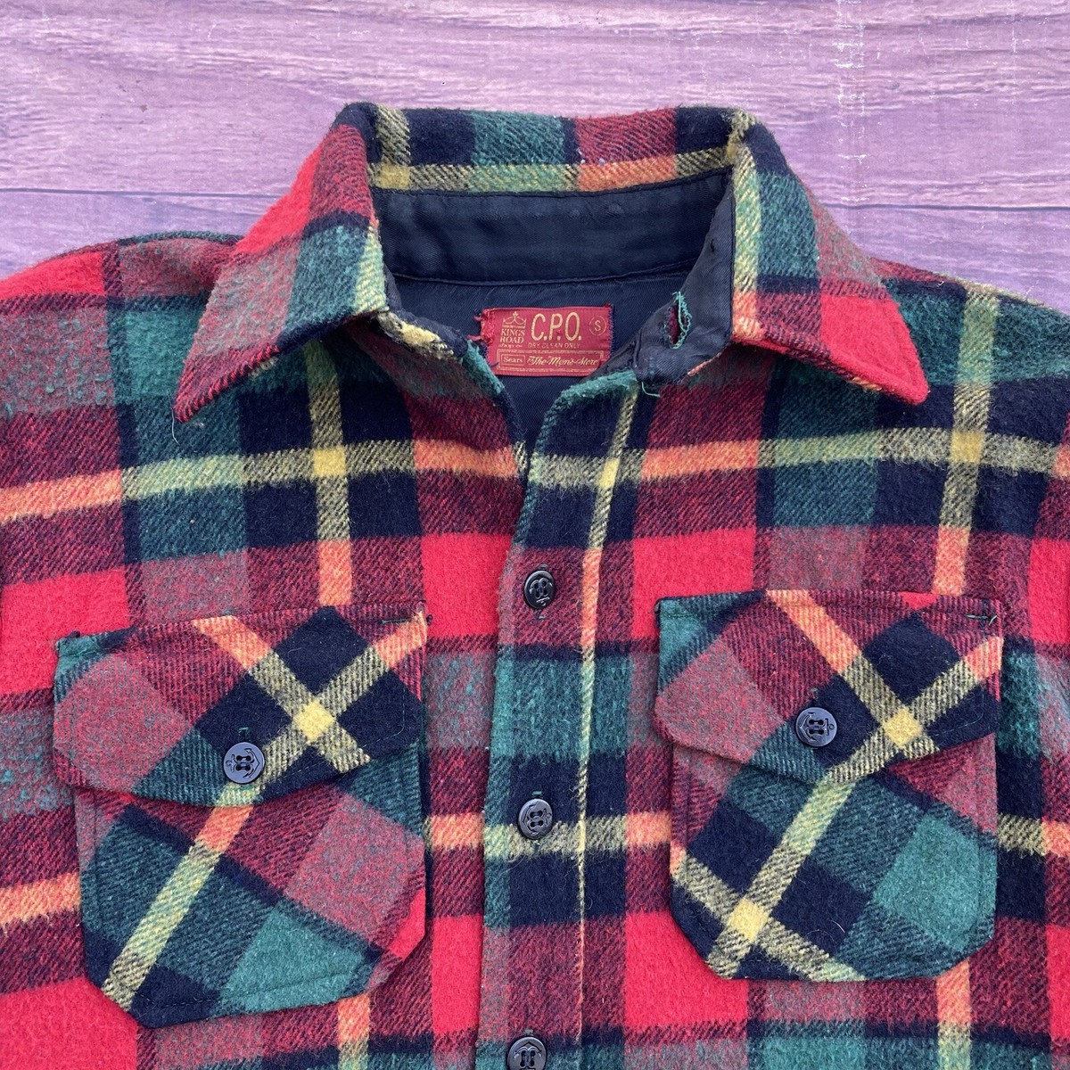 Vtg 80s 90s CPO Sears Kings Road Plaid Shirt Button Flannel Wool