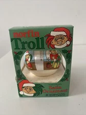 Norfin Troll Christmas Tree Ornament Vintage “Ugly Face” Troll Satin Ball 1992