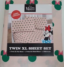Disney Minnie Mouse Multicolor Twin Extra Long Bed 100 Cotton Sheet Set NWT