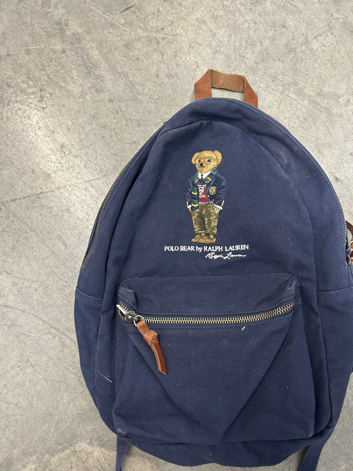 SOLD OUT!! Ralph Lauren Polo Bear Preppy Canvas Backpack With Leather Trim image 2