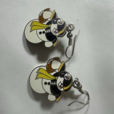 enamel snowman dangle drop hook earrings christmas winter holiday theme