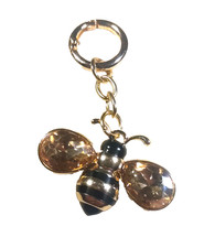 Bee Keychain Gold Tone Rhinestone Black Gold Tone