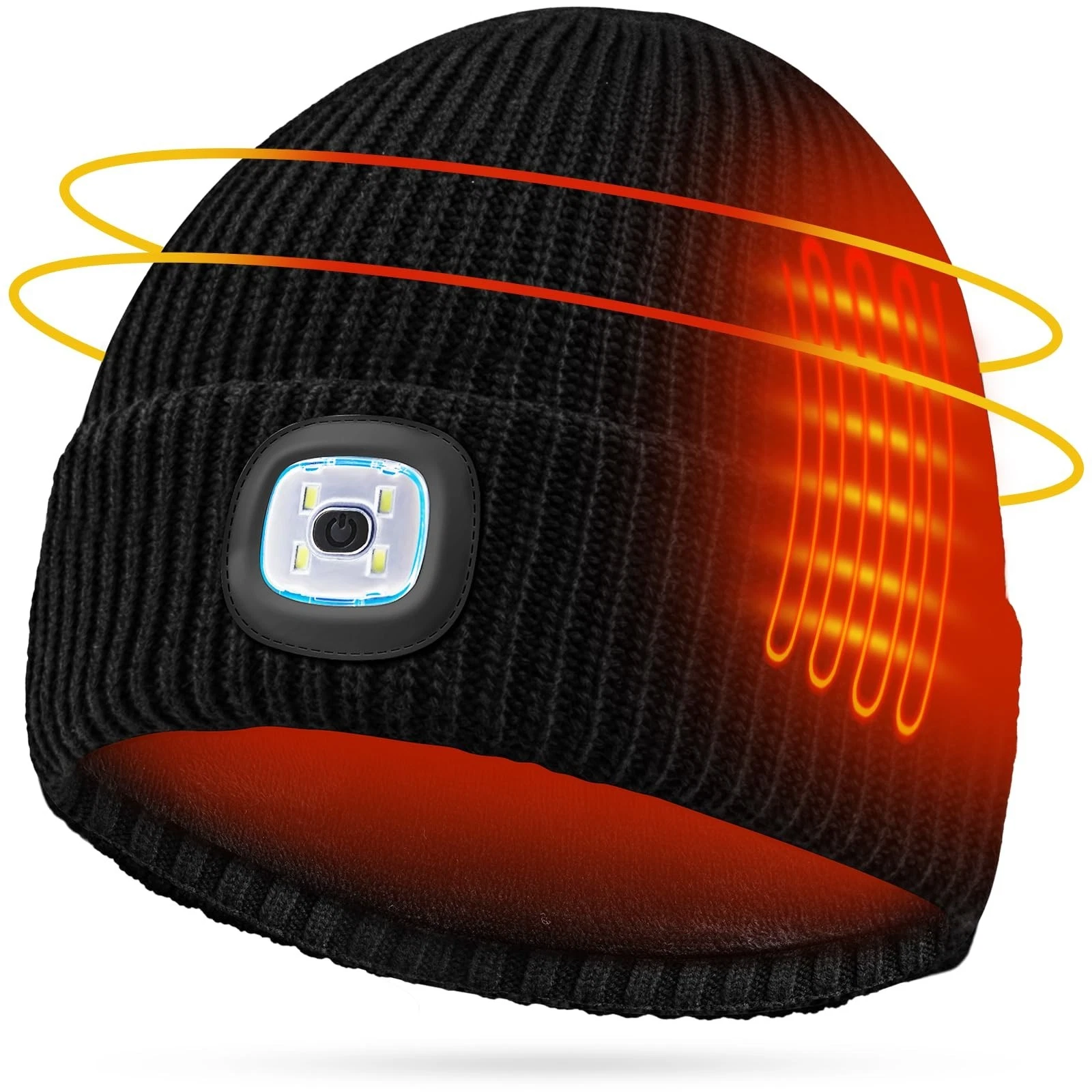 Heated Beanie Hat with LED Light, 3 Heating Modes, Rechargeable & Washable, Wint