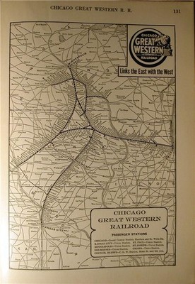DATED 1920 CHICAGO GREAT WESTERN RR RAILROAD SYSTEM MAP ILLINOIS DEPOT HISTORY