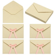 20 Pack Greeting Card Envelopes with Ribbon Bow, Beige 6.4" x 4.5"