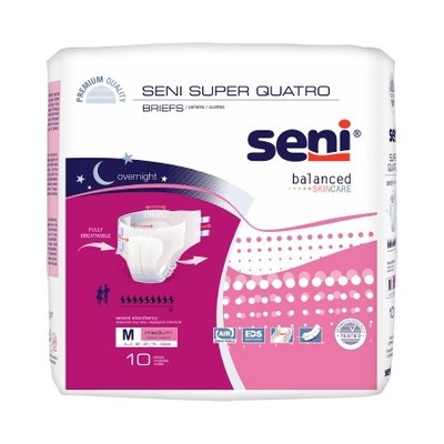 Unisex Adult Incontinence Brief Seni  Super Quatro Medium Disposable Heavy Absor