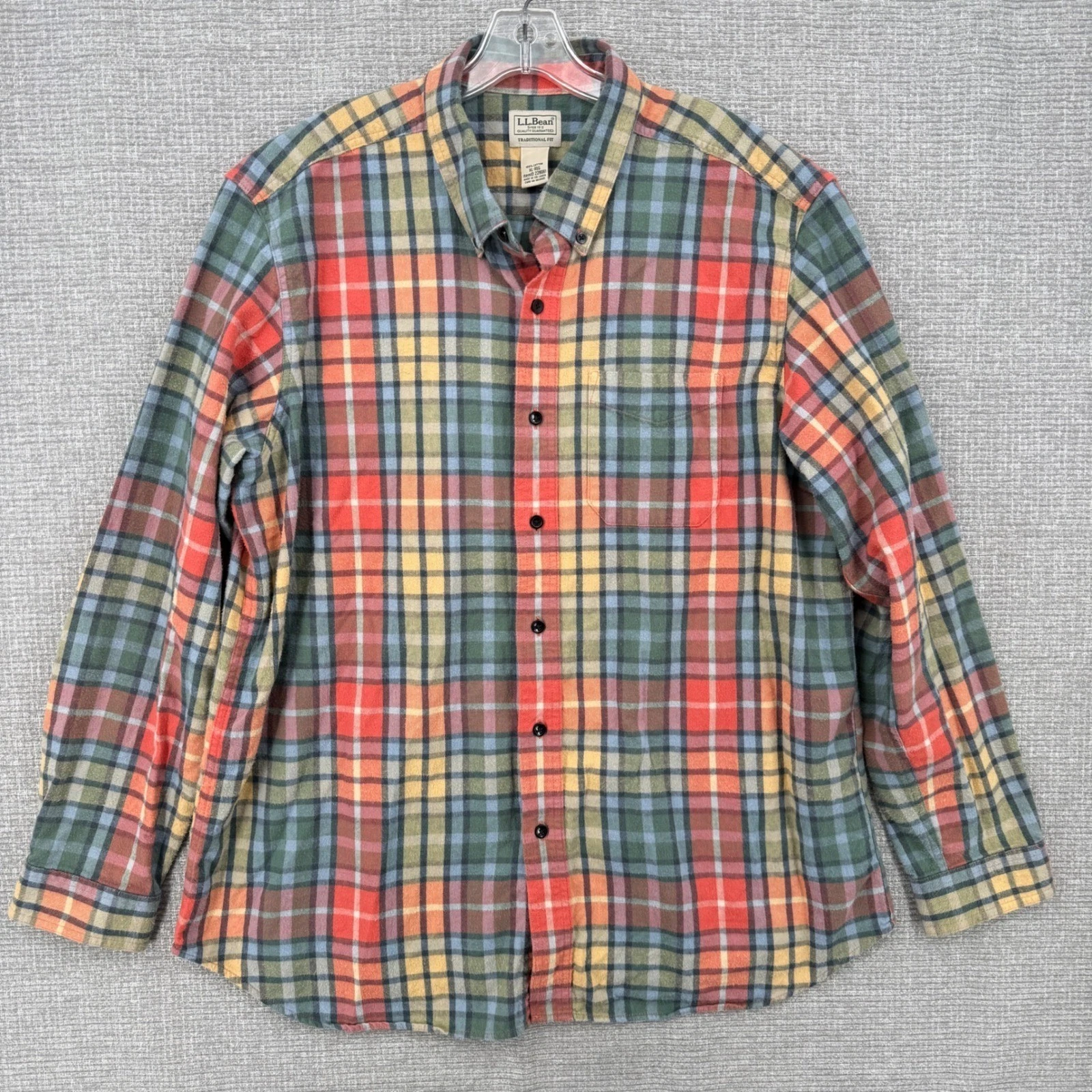 LL Bean Flannel Shirt Men XL Plaid Multicolor Long Sleeve Traditional Fit Cotton