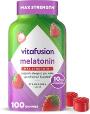 vitafusion Max Strength 10 mg Melatonin Gummies, Strawberry Flavored, Adult... 