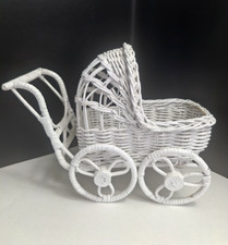 Vintage White Wicker Doll Carriage Buggy Hooded 9.5  H x 7.25  L Nursery D cor