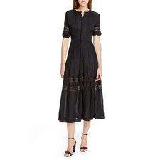 325$ Loveshackfancy Edie Fit and Flare Midi Shirtdress Size XS Black