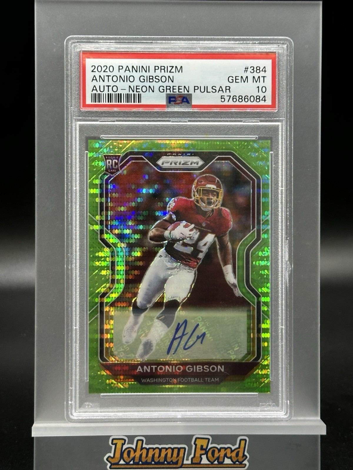 Antonio Gibson 2020 Panini Prizm Rookie Neon Green Pulsar Auto PSA 10 #384
