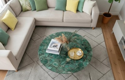 Green Agate Coffee Table   Handmade Inlaid Mosaic Stone Art Furniture