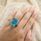 Concave Neon Blue Topaz 23.20Ct 925 Sterling Silver Rose Gold Rings Size 6.75