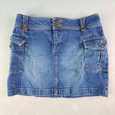 Y2K Old Navy Stretch Denim Jean Cargo Mini Skirt VTG 2000s Dark Wash Summer SZ 6