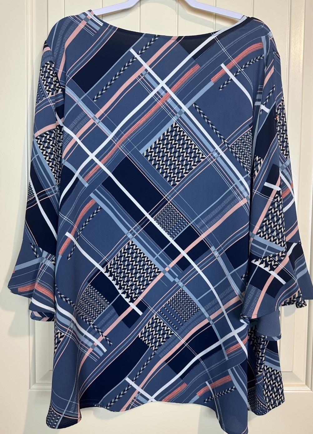 Catherines blue patchwork pattern tunic Blouse 2X… - image 6