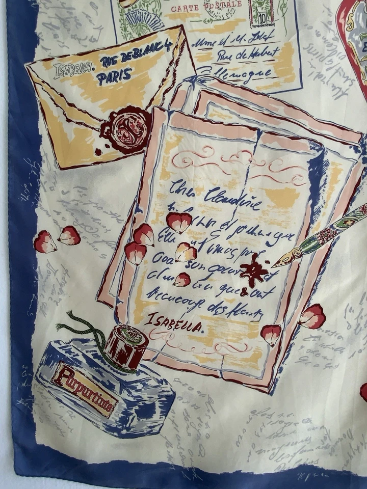 Delicada bufanda de seda beige sin marca para mujer con estampado floral 34”/34” EX CON Foto 2 de 3