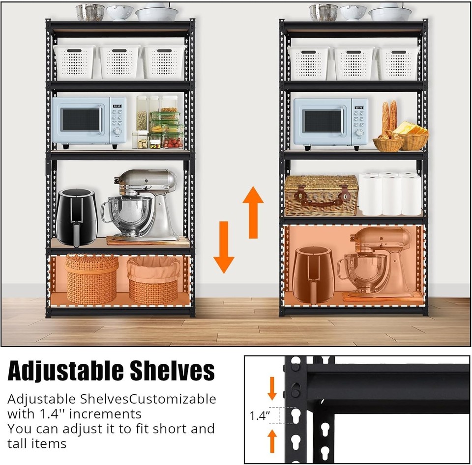 5-Tier Heavy Duty Metal Shelving Unit Garage Shelves Utility Rack ...