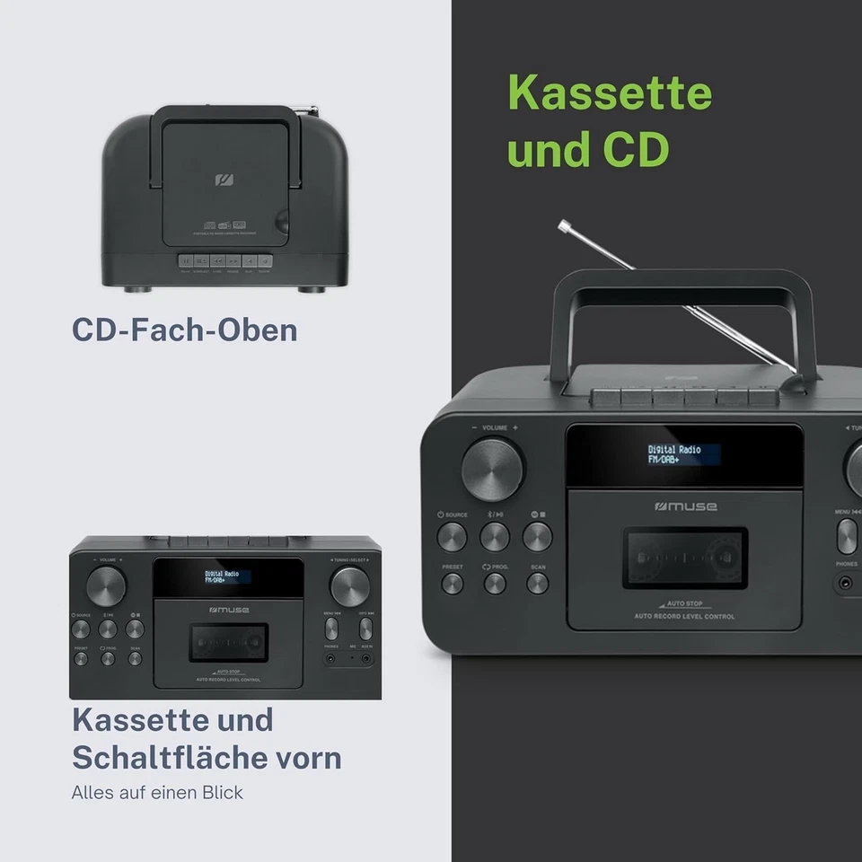 Muse Radio with Bluetooth, CD Player and Cassette, Portable (DAB+, FM, Headphone - image 3 of 4