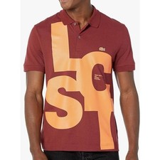 Lacoste Men's Regular Fit Contrast Lettering Petit Pique Polo Cranberry S