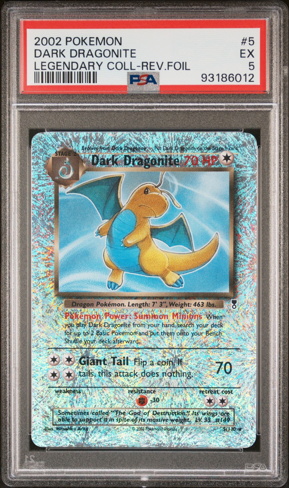 2002 POKEMON LEGENDARY COLLECTION #5 DARK DRAGONITE-REVERSE FOIL PSA 5