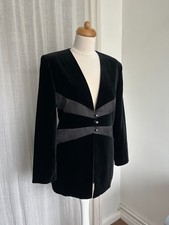 Hermann Lange Velvet Black Longline Blazer Jacket Womens Size L/UK12
