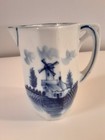 Vintage Delft White And Blue Pitcher/Vase Windmill And Floral 5.25” Tall