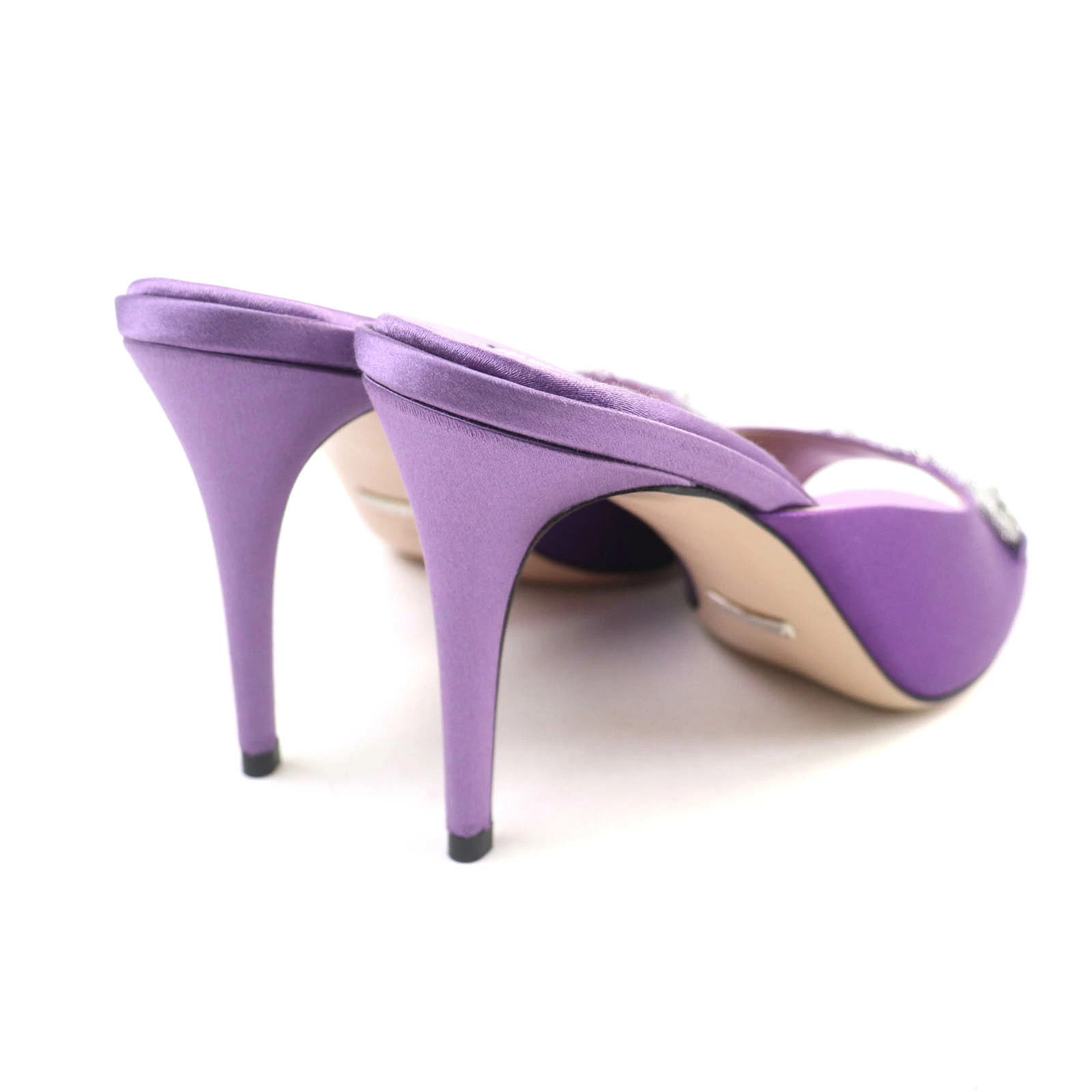 GUCCI 771594 Horsebit Crystal Satin Mule Sandals Purple 38 and storage bag Made thumbnail 3