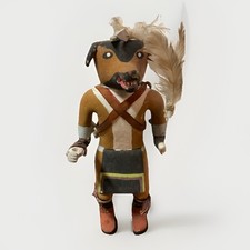 Vintage 1963 Hopi Dog Kachina Doll C.W. Rehfuss Tag Feathers Detailed